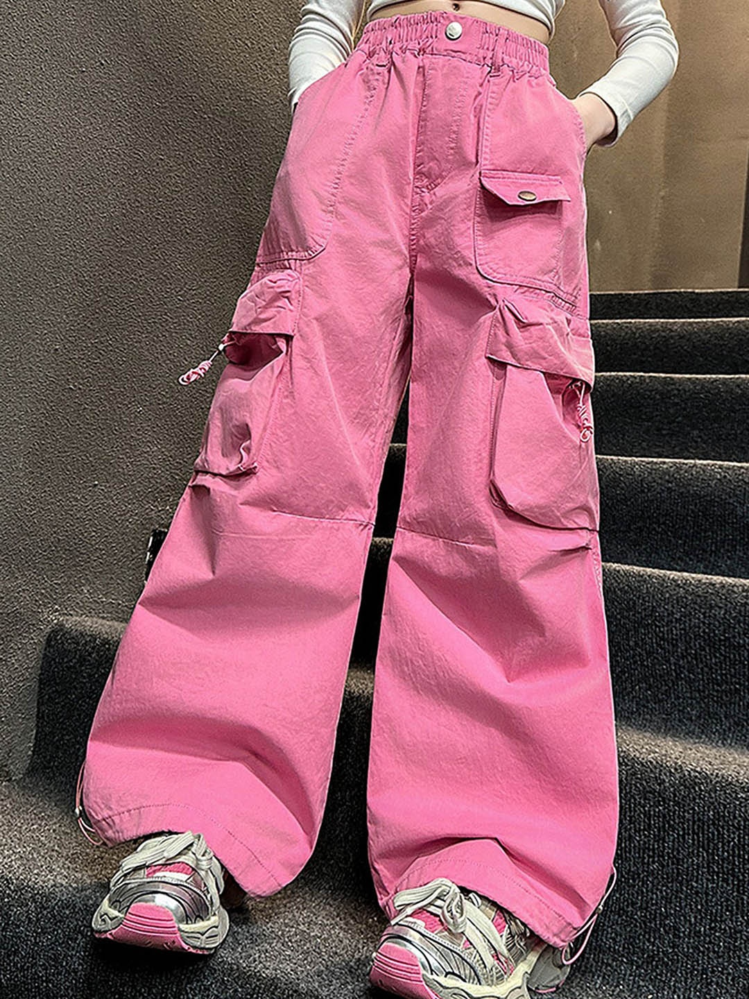 

LULU & SKY Girls Cotton Loose Fit Regular Trousers, Pink