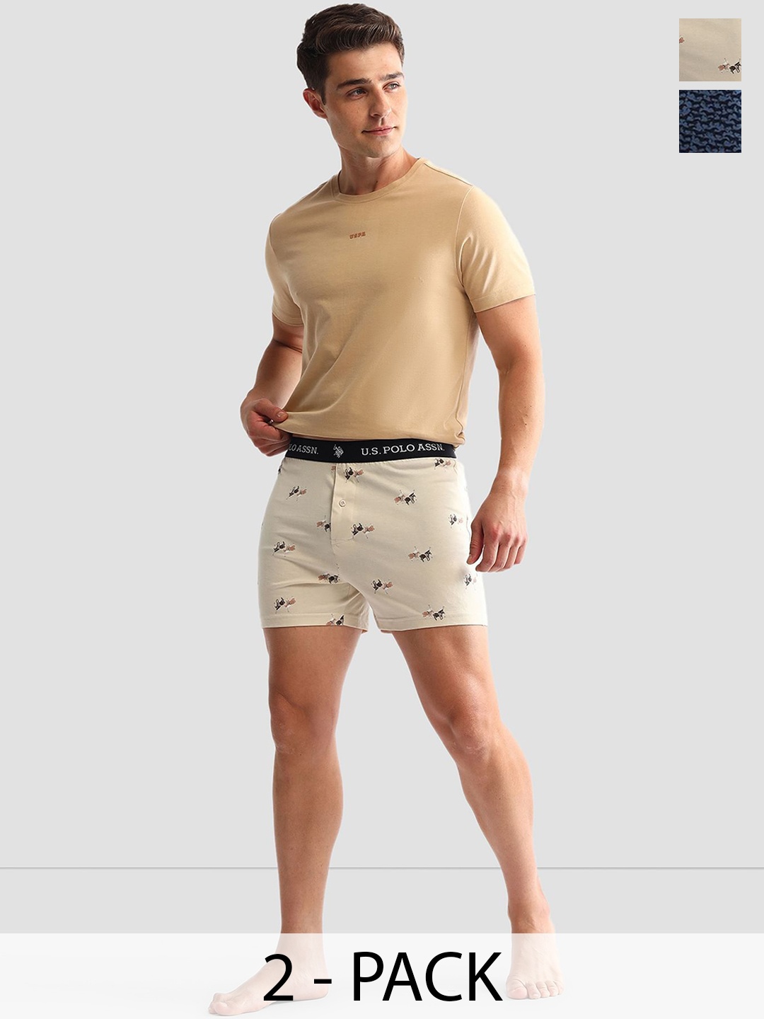 

U.S. Polo Assn. Pack Of 2 Printed Cotton Boxers - OEX09-ZC0-P2, Navy blue