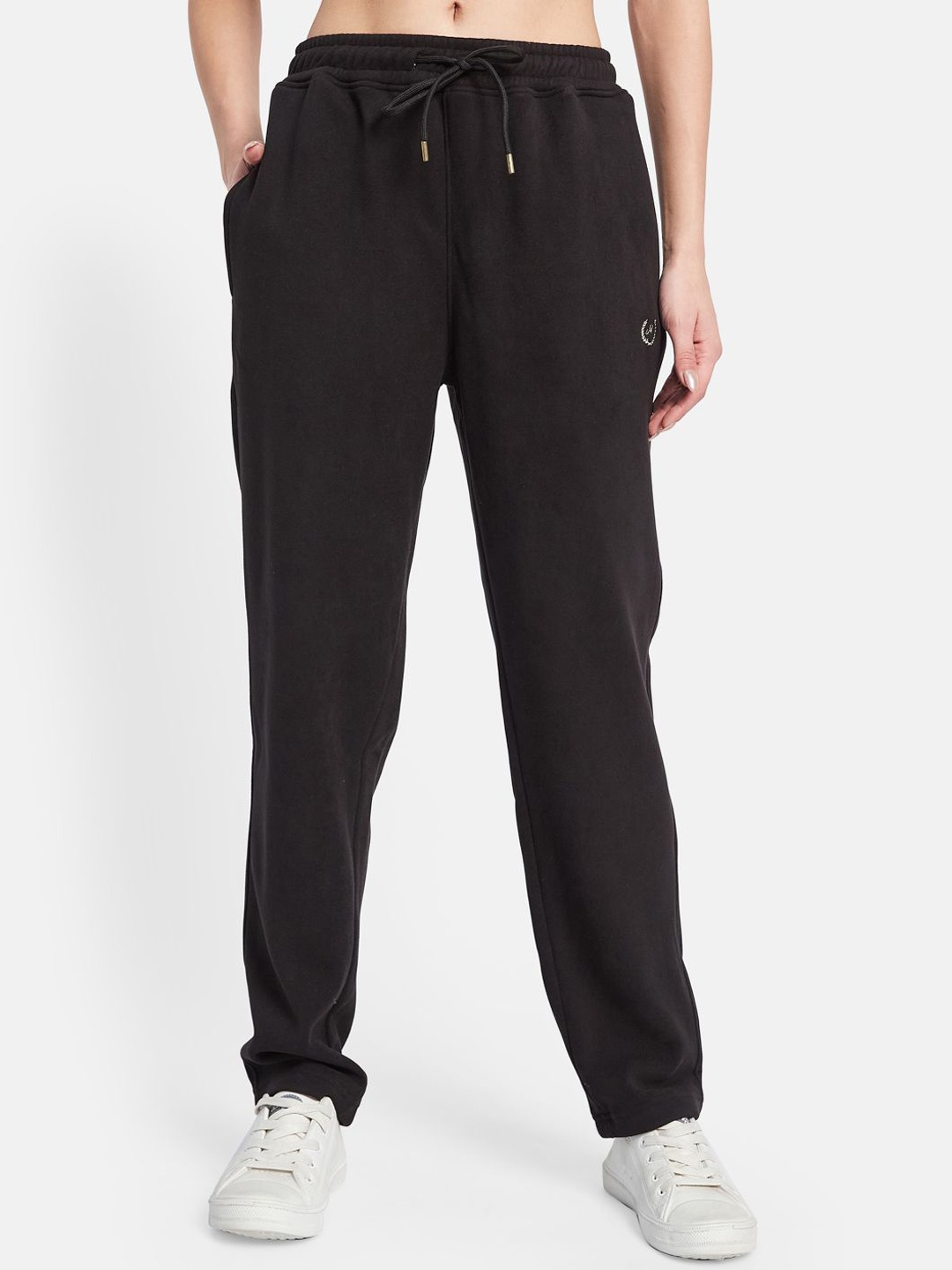 

METTLE Women Cotton Mid Rise Track Pants, Black