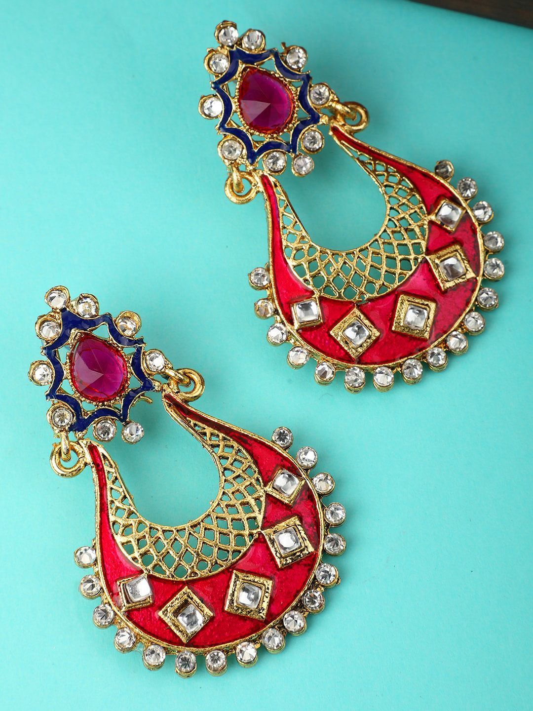 

Anouk Gold-Plated Artificial Stones Studded Geometric Drop Earrings