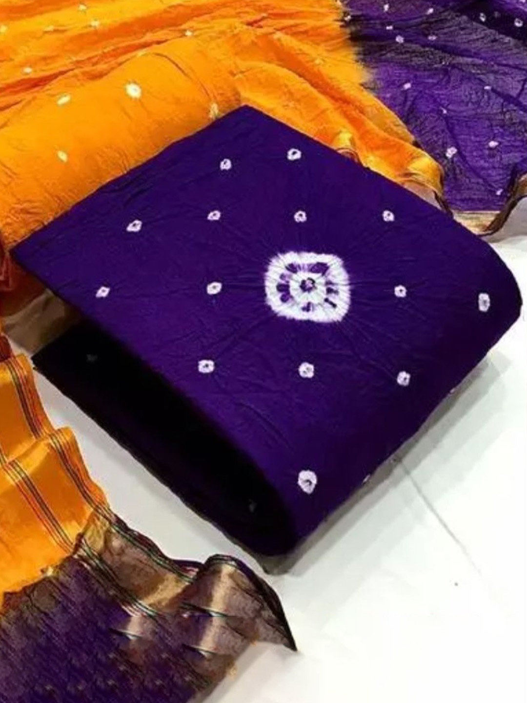 

HMP Fashion Bandhani Printed Unstitched Dress Material, Purple