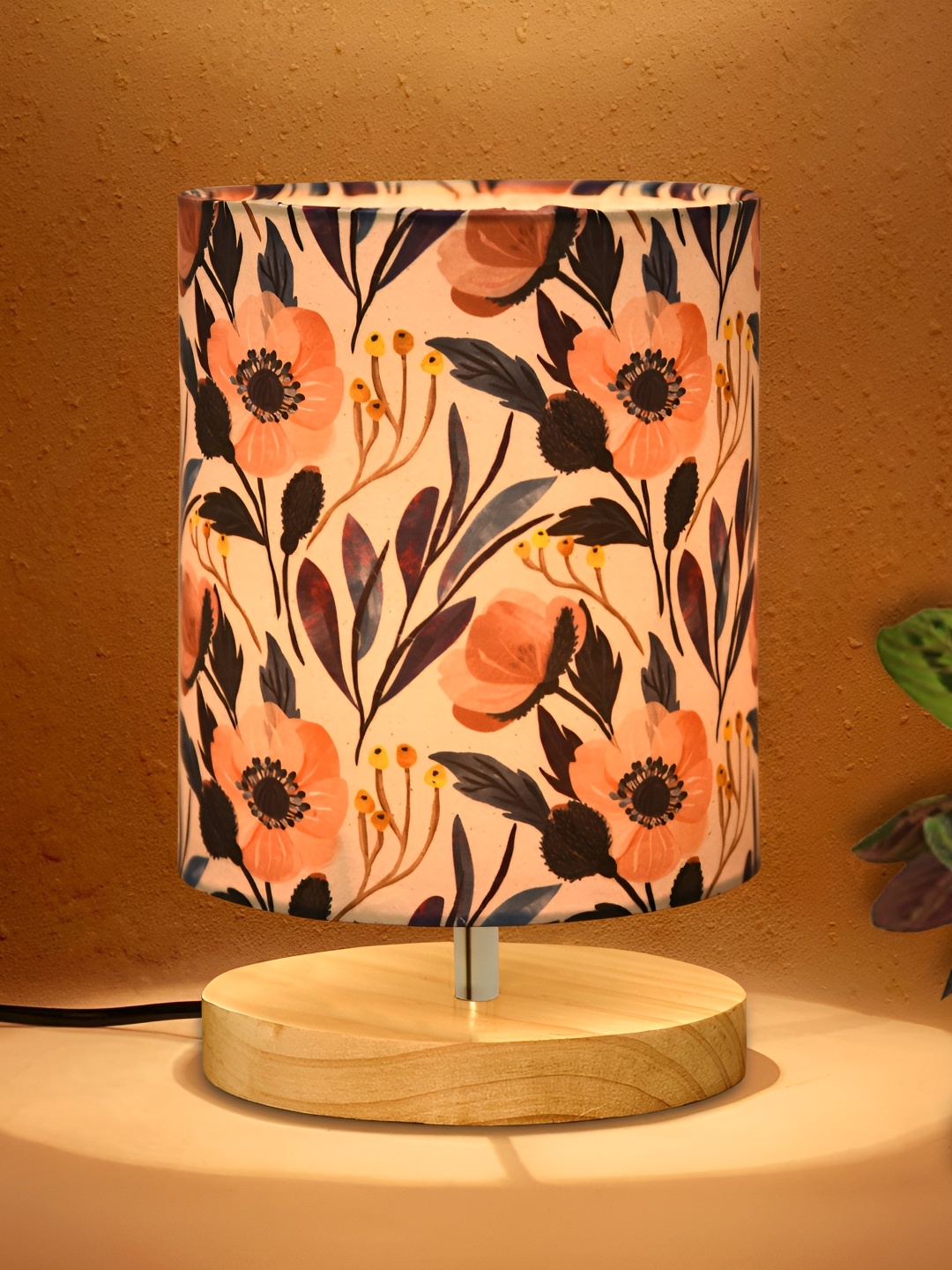 

Homesake Pine White and Blue Floral Printed Wooden Cylindrical Shaped Table Lamp