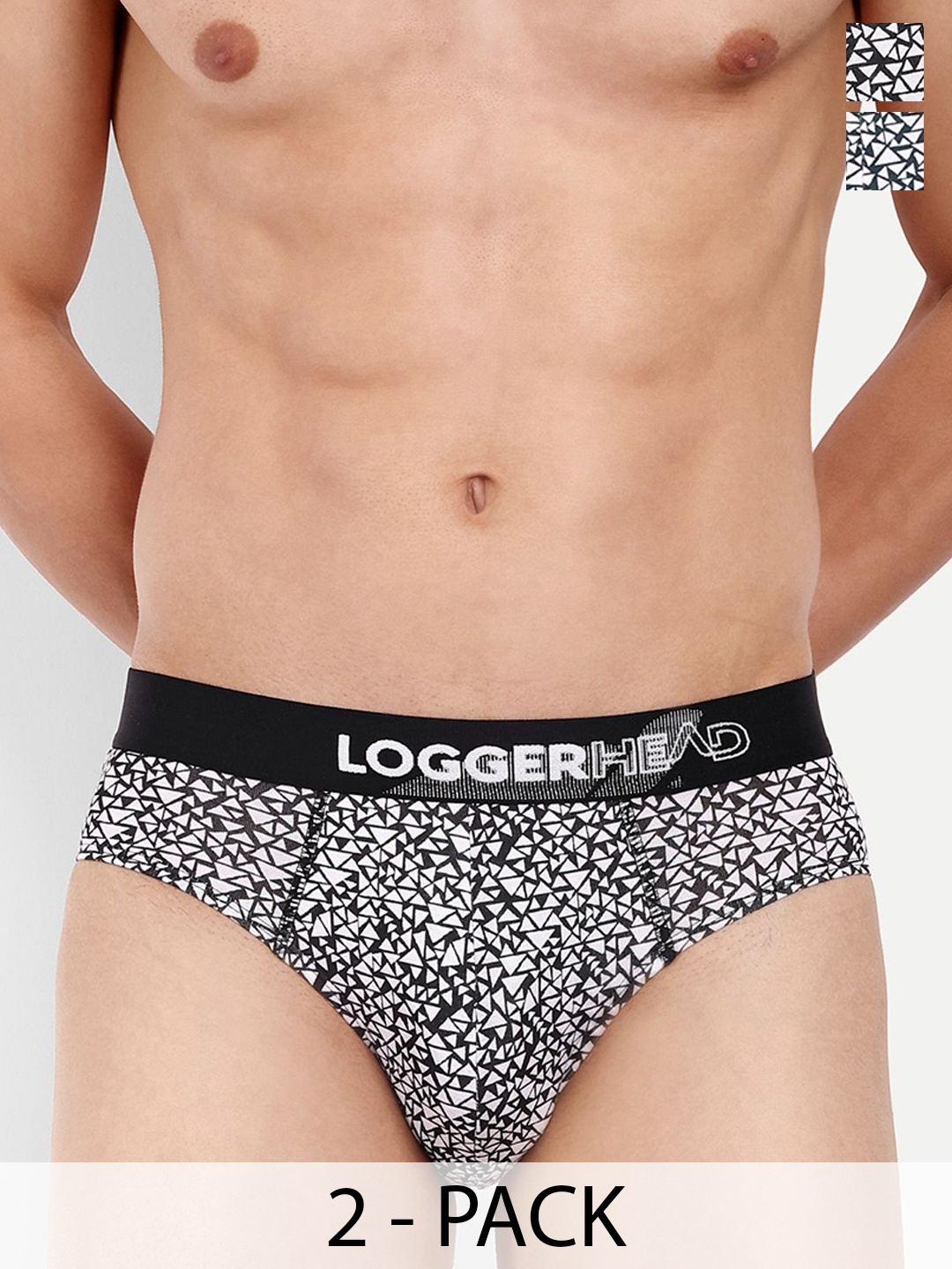 

LOGGERHEAD Pack Of 2 Printed Cotton Basic Briefs LHPB006-Black-Navy