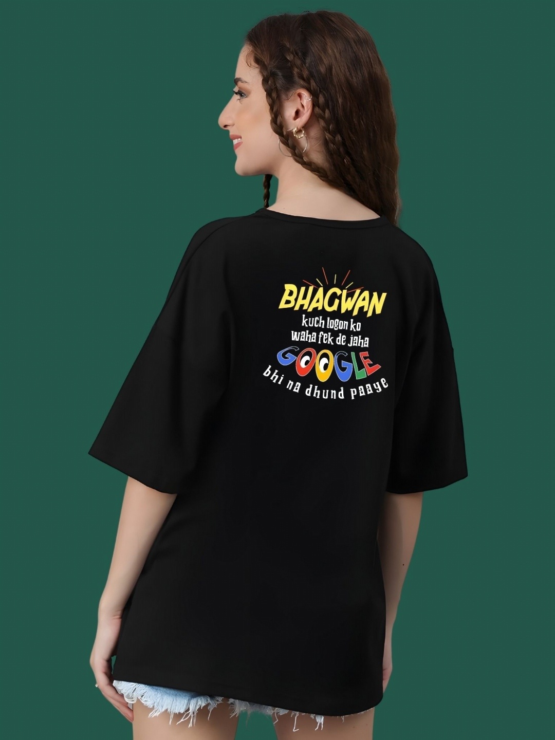 

DressBerry Women Typography Printed Round Neck Cotton Oversized T-shirt, Black