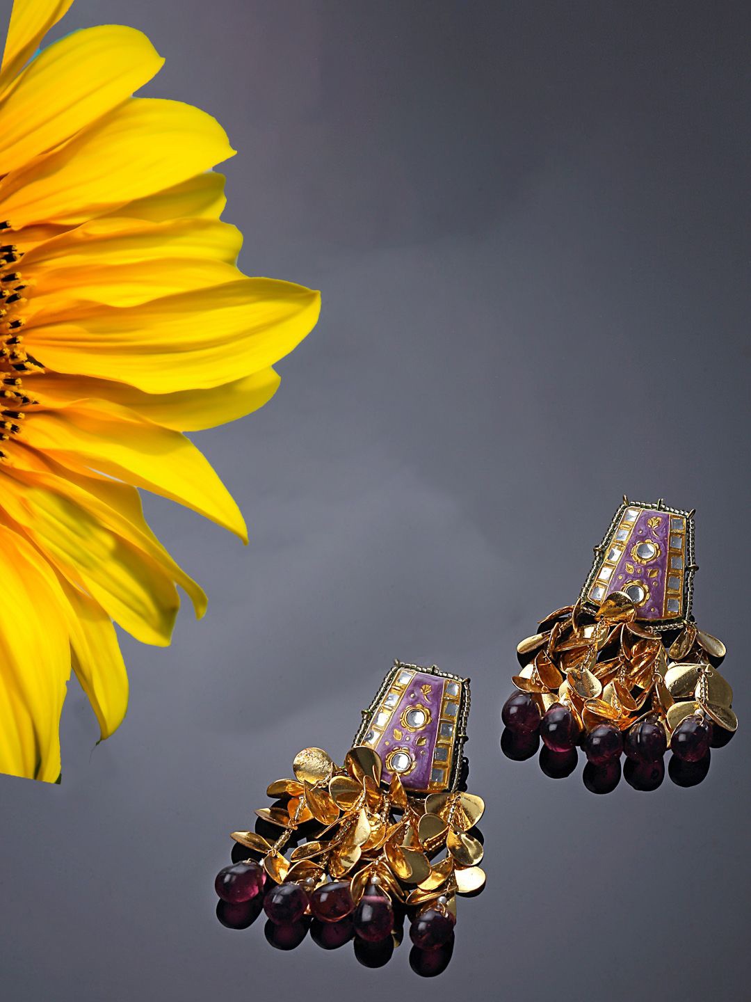 

DUGRISTYLE Twilight Gold-Plated Stones Studded & Beaded Contemporary Shaped Drop Earrings