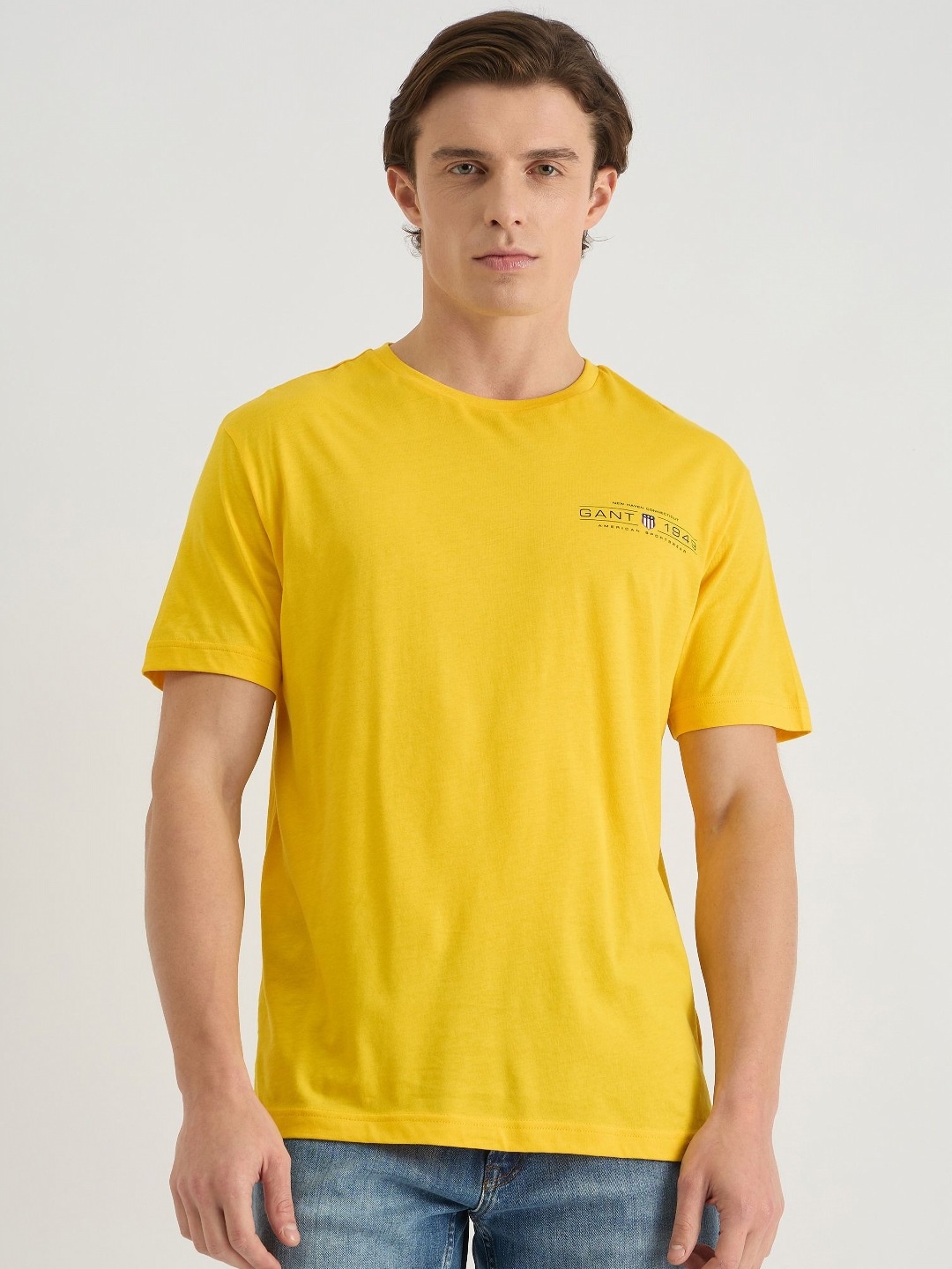 

GANT Men Typography Printed Round Neck Cotton T-shirt, Yellow