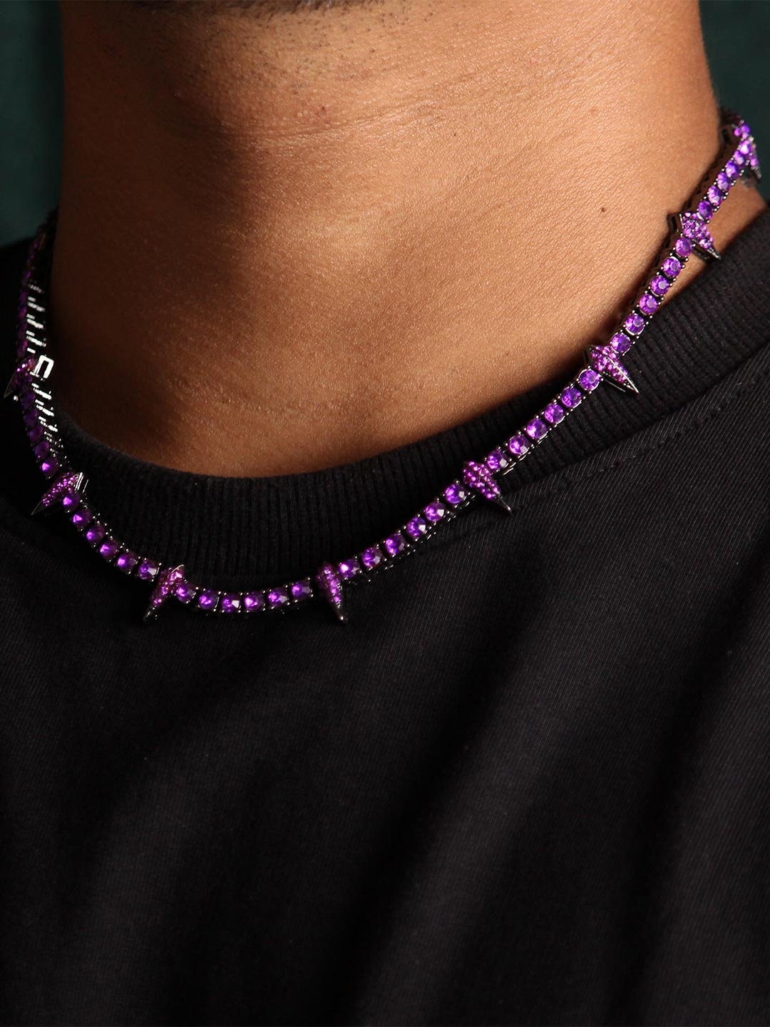 

LOCAL PITARA Men Stainless Steel Rhodium-Plated Cubic Zirconia Studded Chain, Silver