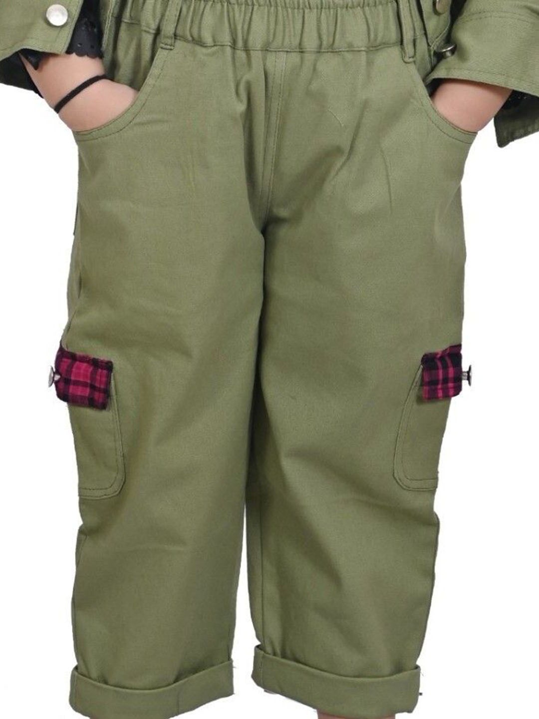 

Cloth Bites Kids Relaxed Fit Mid-Rise Cotton Easy Wash Cargo, Green