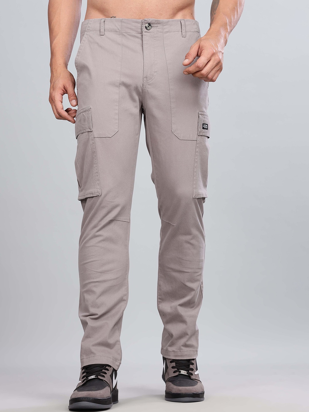 

HERE&NOW Men Cotton Slim Fit Cargo Trousers, Grey