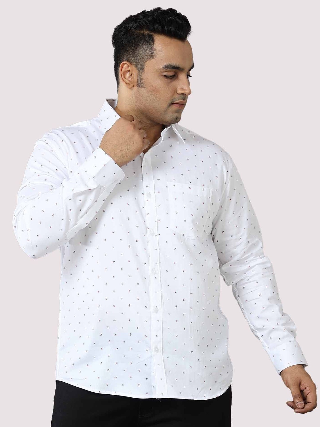 

Guniaa Men Plus Size Classic Fit Spread Collar Micro Ditsy Printed Cotton Casual Shirt, White