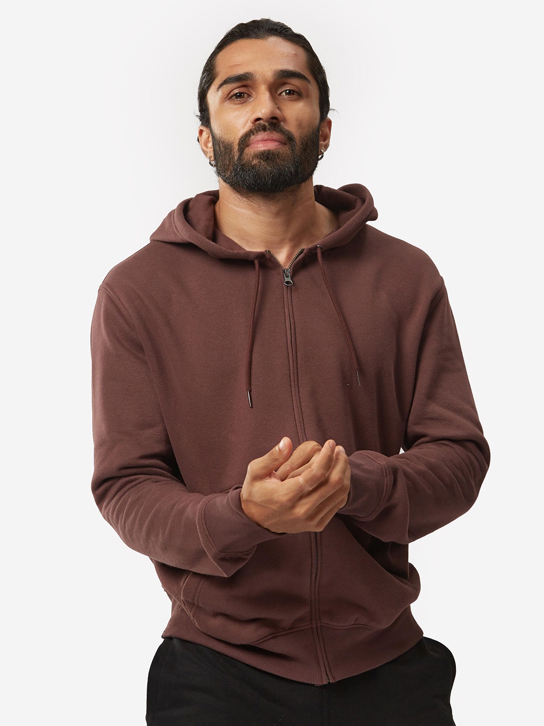 

Domyos By Decathlon Mens Brown Full Zip Hooded Cotton Sweatshirt