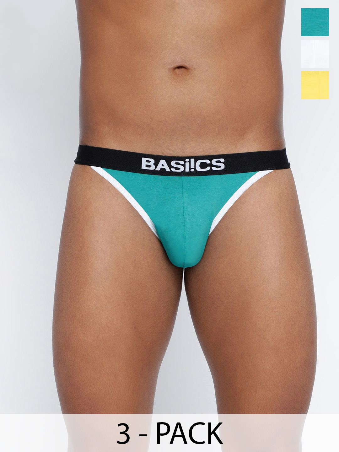 

BASIICS by La Intimo Men Pack Of 3 Thigh High Low Rise Basic Briefs, Blue