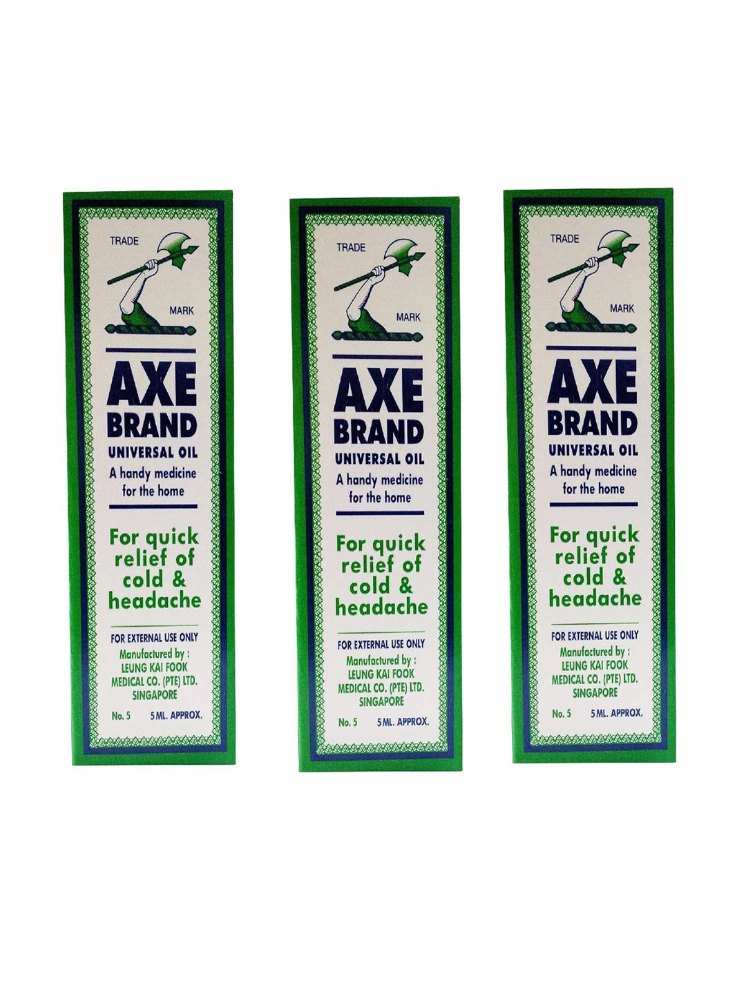 

AXE BRAND Set Of 3 Universal Medicated Oil For Quick Relief - 5 ml Each, Green