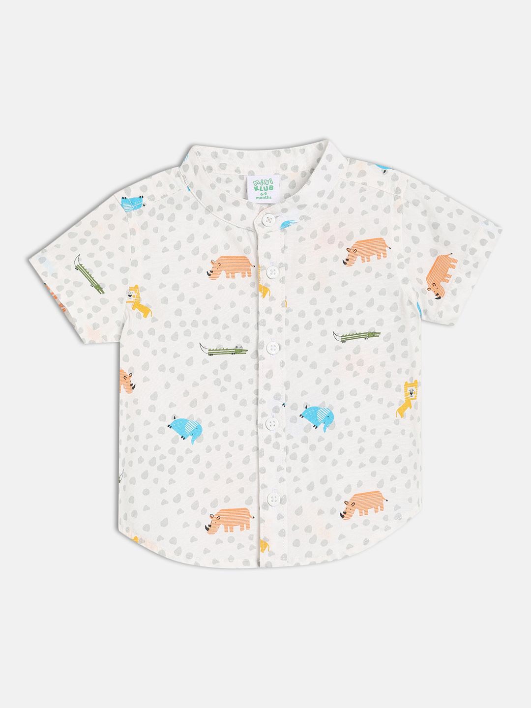 

MINI KLUB Boys Band Collar Conversational Printed Cotton Casual Shirt, White