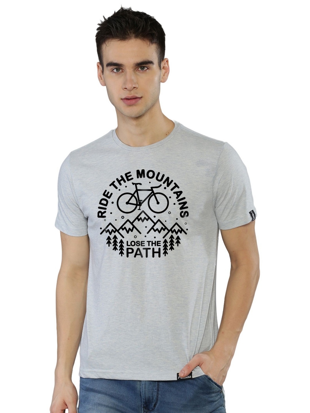 

Anax Aesthetics Men Regular Fit Graphic Printed Round Neck Cotton T-shirt, Grey