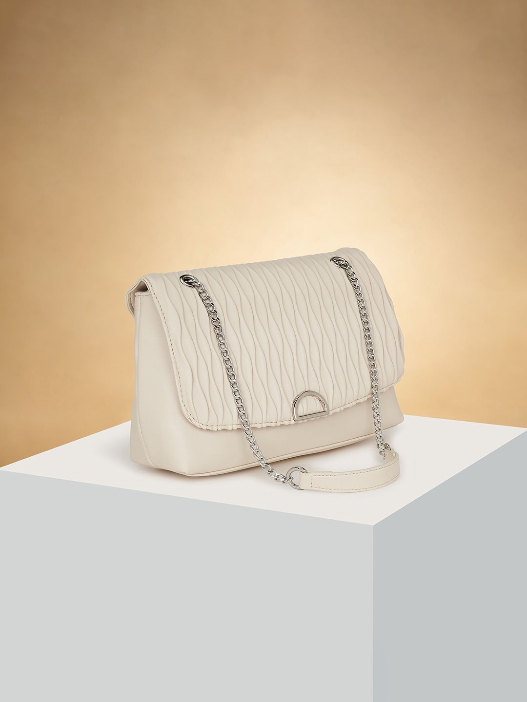 

Forever Glam by Pantaloons Women Textured Structured Shoulder Bag, Off white