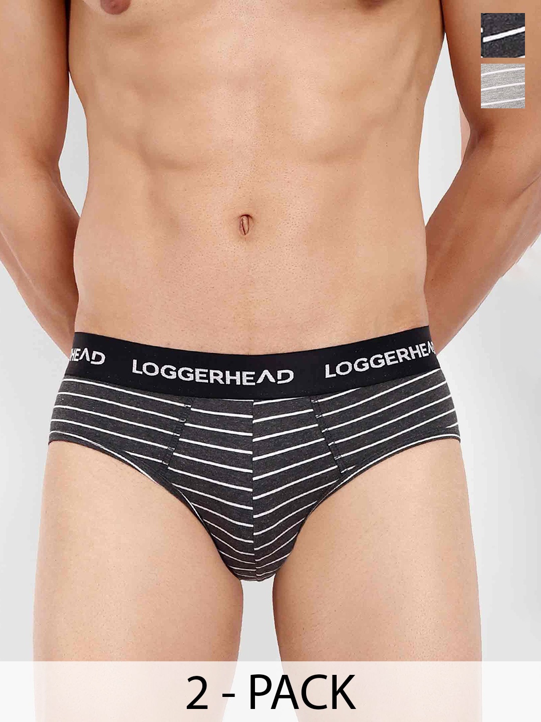 

LOGGERHEAD Pack Of 2 Striped Mid Rise Briefs - LHYB011-ANTRA-GREY-ANTRA-GREY