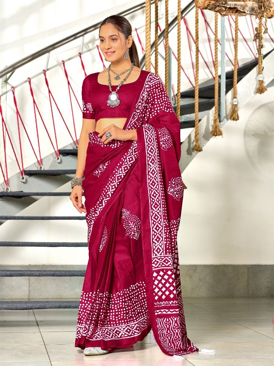 

Anouk Batik Printed Pure Cotton Block Print Saree, Pink
