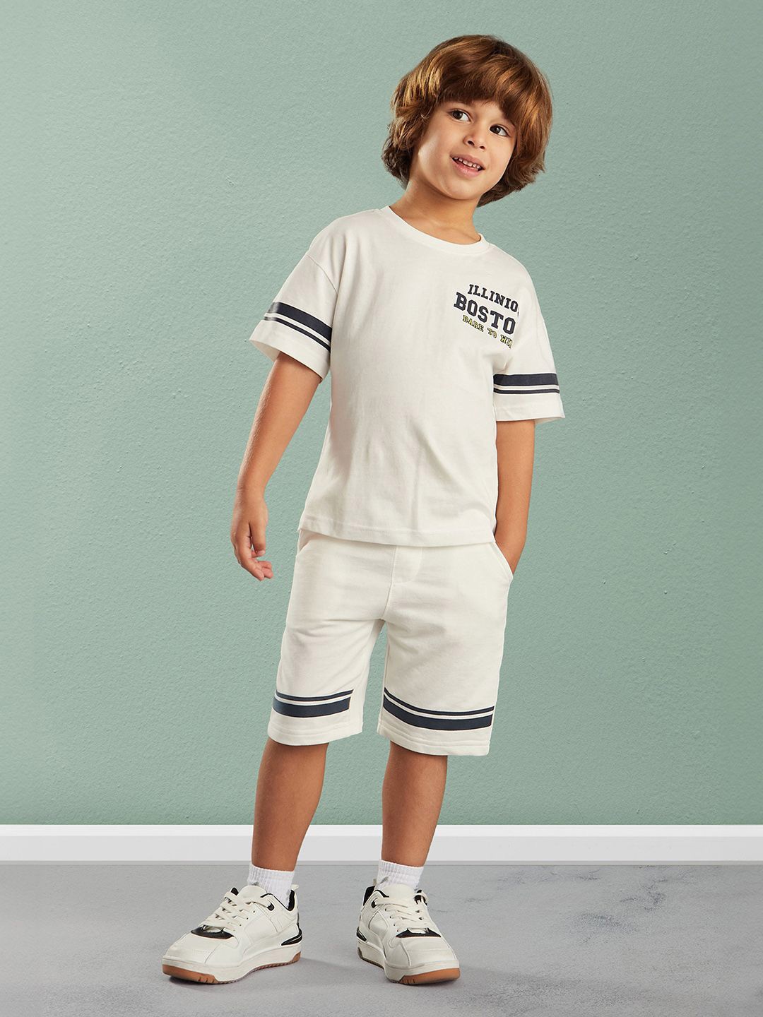 

max Boys Typographic Printed Pure Cotton T-Shirt With Shorts, White
