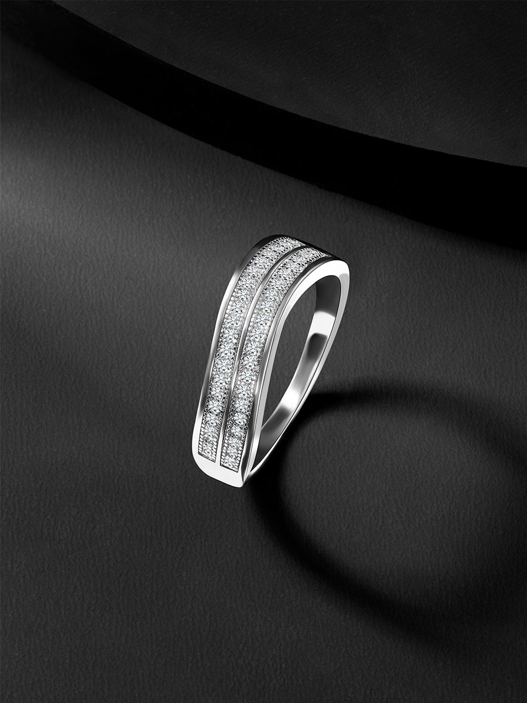 

Peora 925 Sterling Silver-Plated Cubic Zirconia Studded Finger Ring With Gift Box