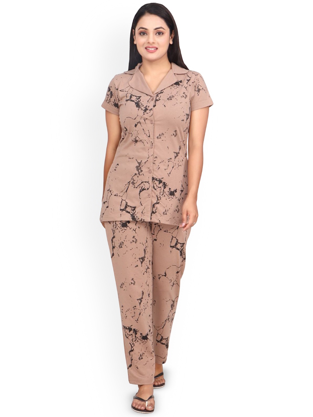 

CLINT Women Printed Night suit, Beige