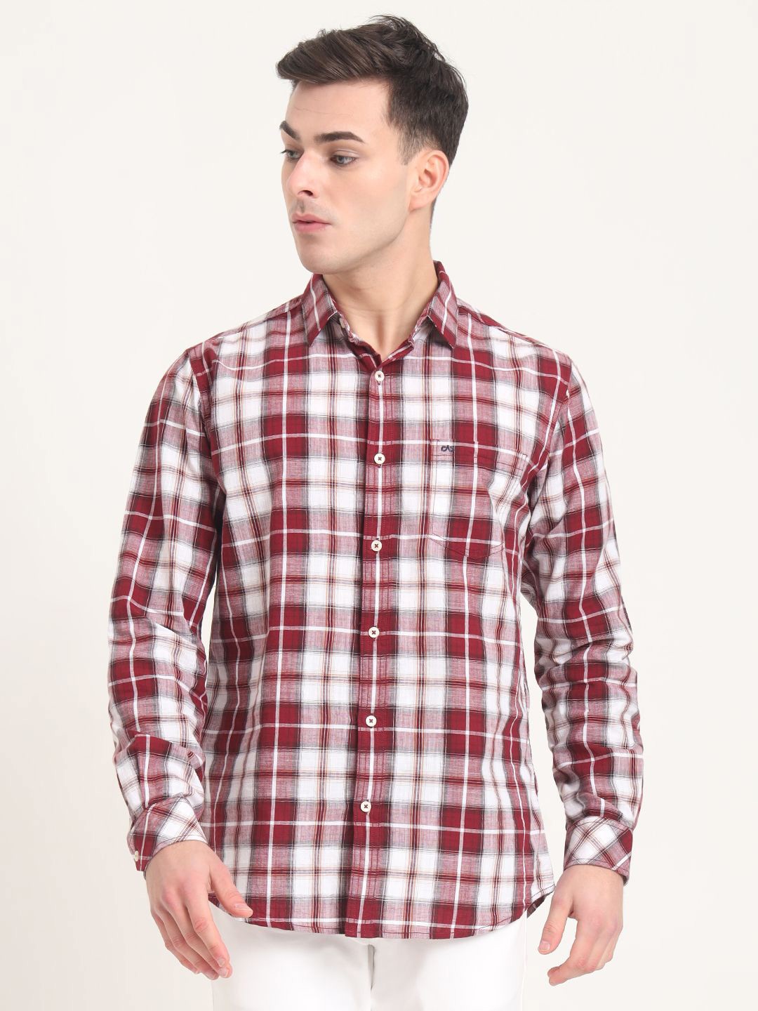 

JADE BLUE Men Regular Fit Spread Collar Tartan Checked Cotton Casual Shirt, Red