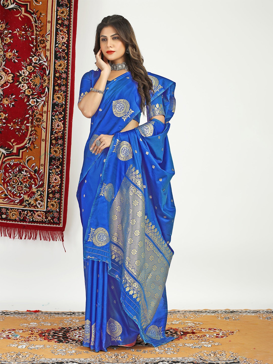 

Kandora Woven Design Zari Pure Silk Banarasi Saree, Blue