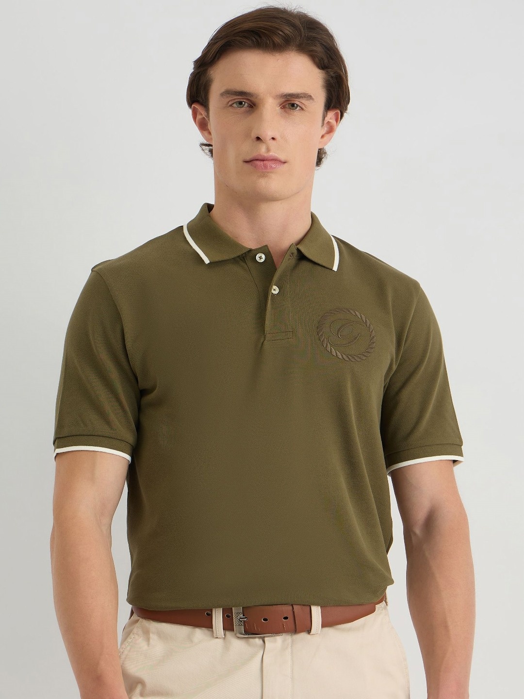 

GANT Men Solid Tonal Crest Embroidered Polo Cotton T-shirt, Olive