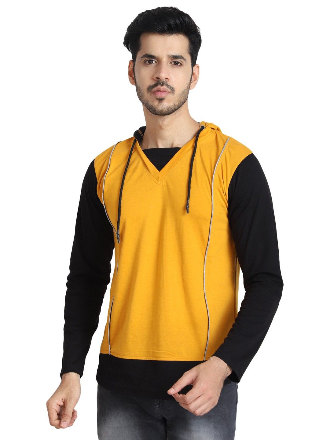 

Black Collection Men Hooded Slim Fit T-shirt, Mustard