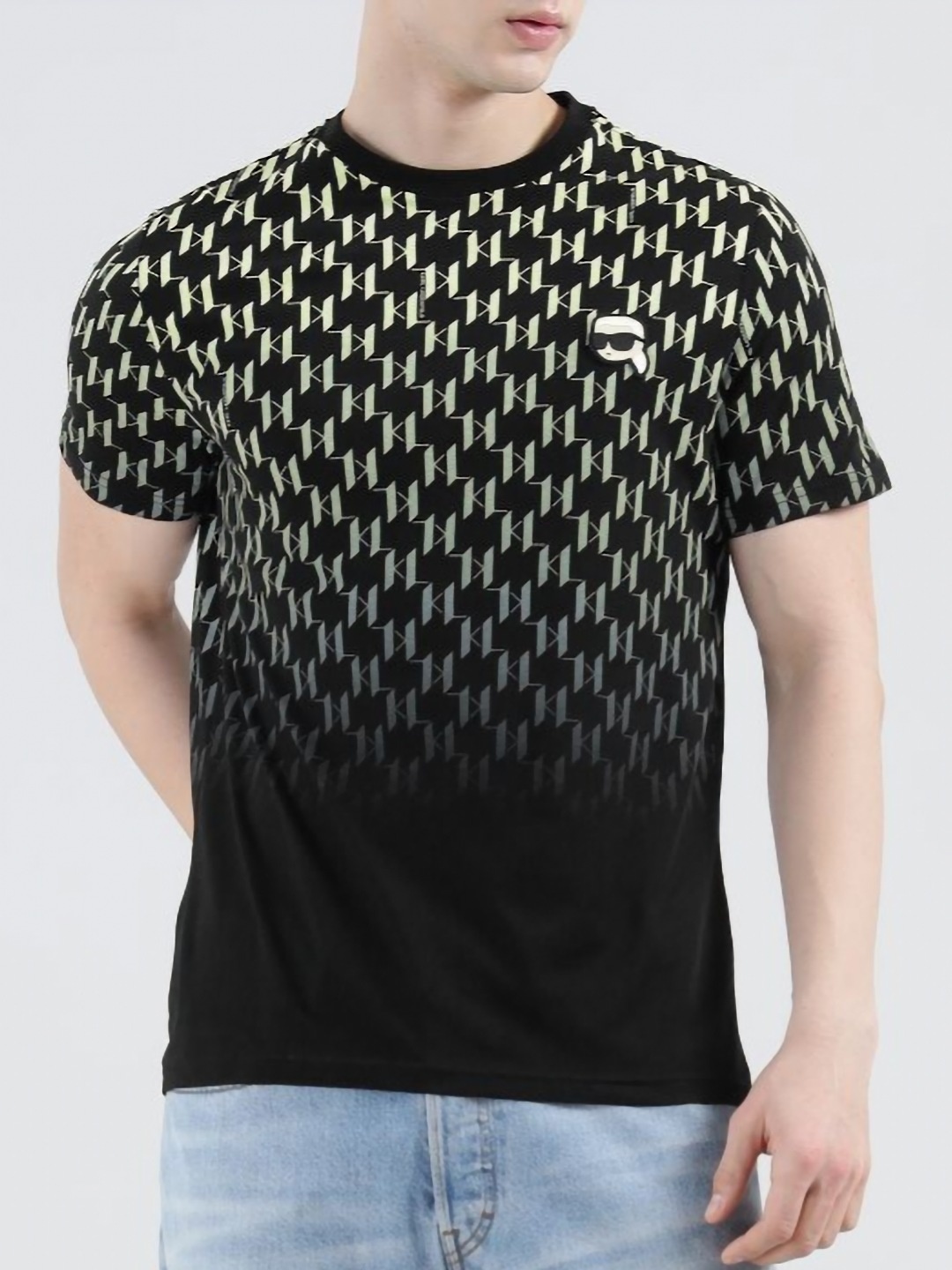 

Karl Lagerfeld Men Graphic Printed Round Neck Cotton T-shirt, Black