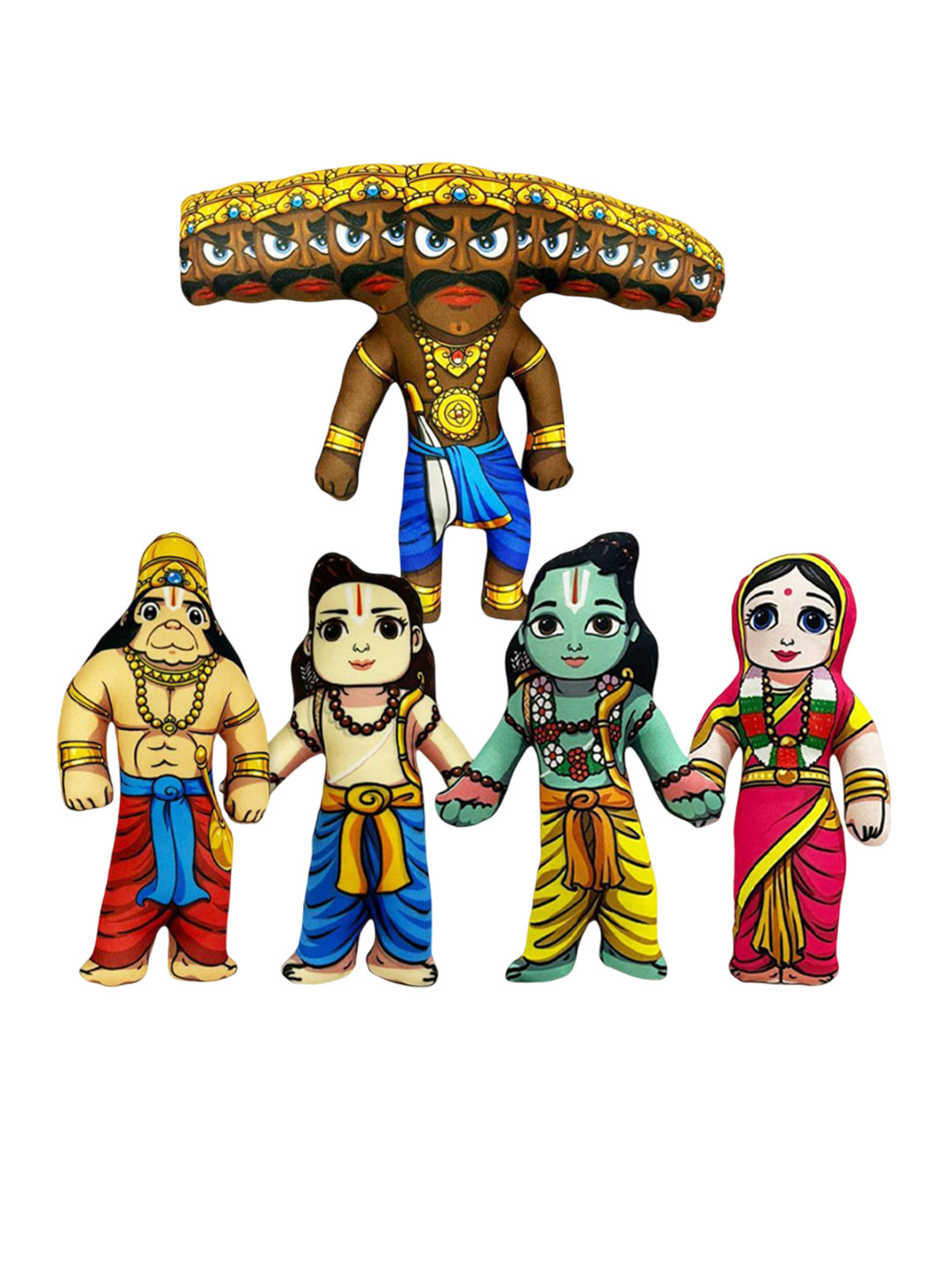 

Desi Toys Cotton Set of 5 Ramayan Epic Collection Cotton Washable Soft Toys and Dolls, Brown