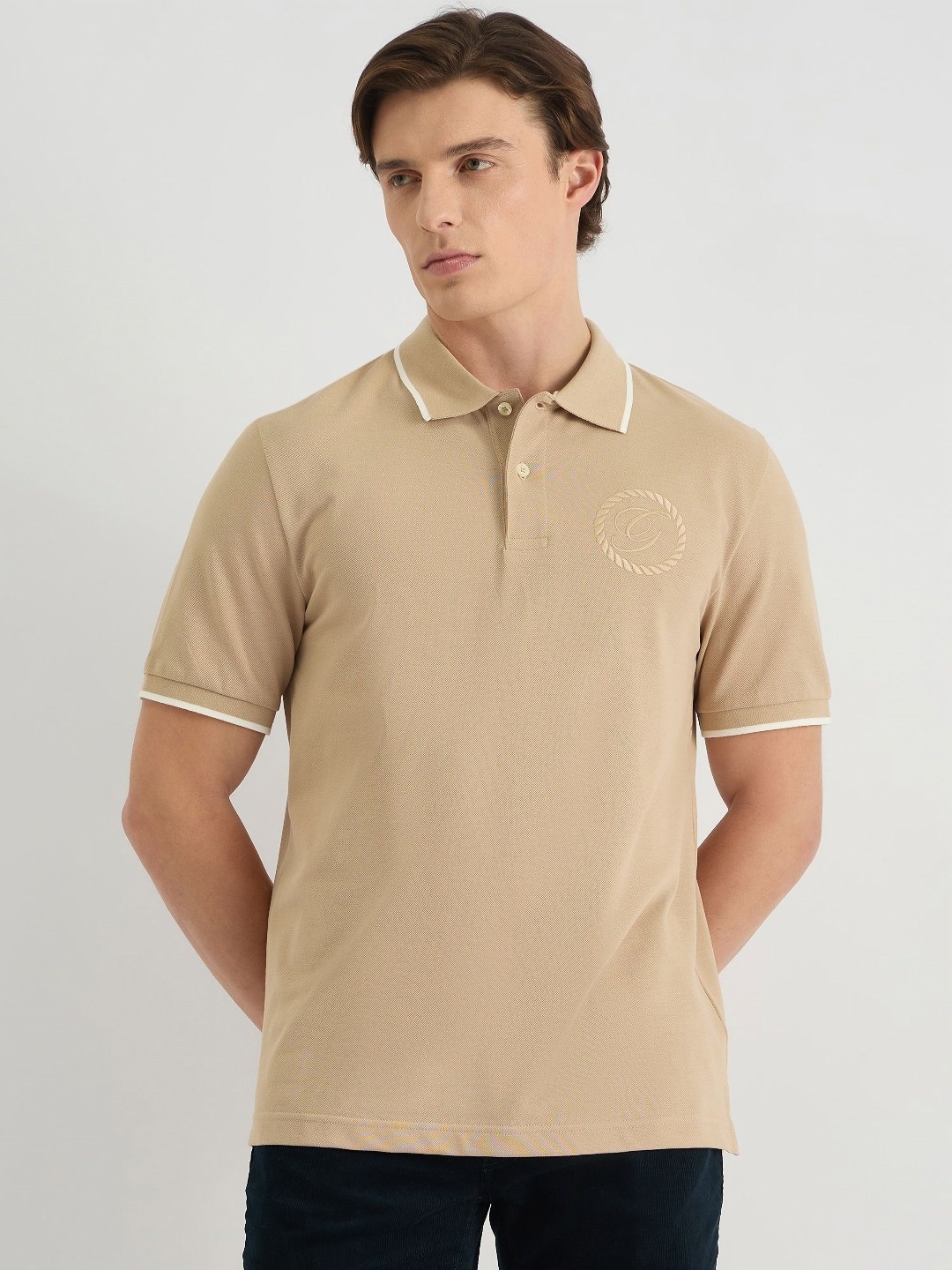 

GANT Men Solid Tonal Crest Embroidered Polo Cotton T-shirt, Beige
