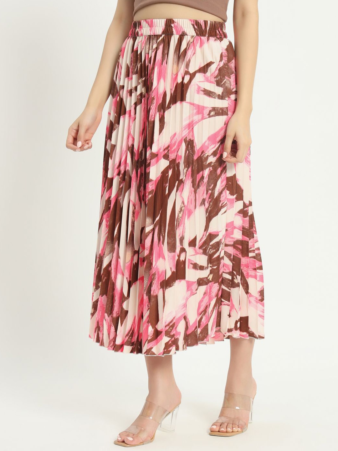 

ZWERLON Women Printed A-Line Midi Skirt, Pink