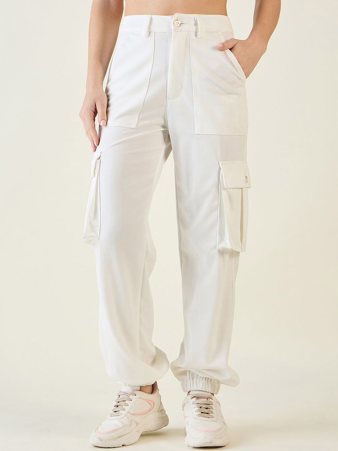 

aayu Women Relaxed Loose Fit High-Rise Wrinkle Free Joggers Trousers, White