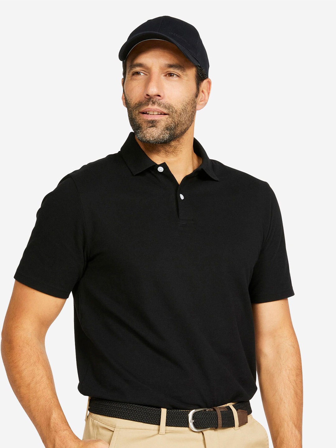 

Inesis By Decathlon Men Solid Polo Collar Cotton T-shirt, Black