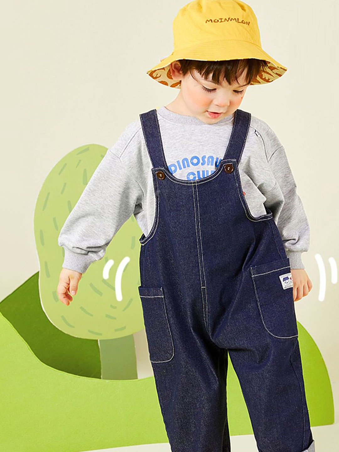 

LULU & SKY Boys Denim Dungaree With Printed T-Shirt, Navy blue