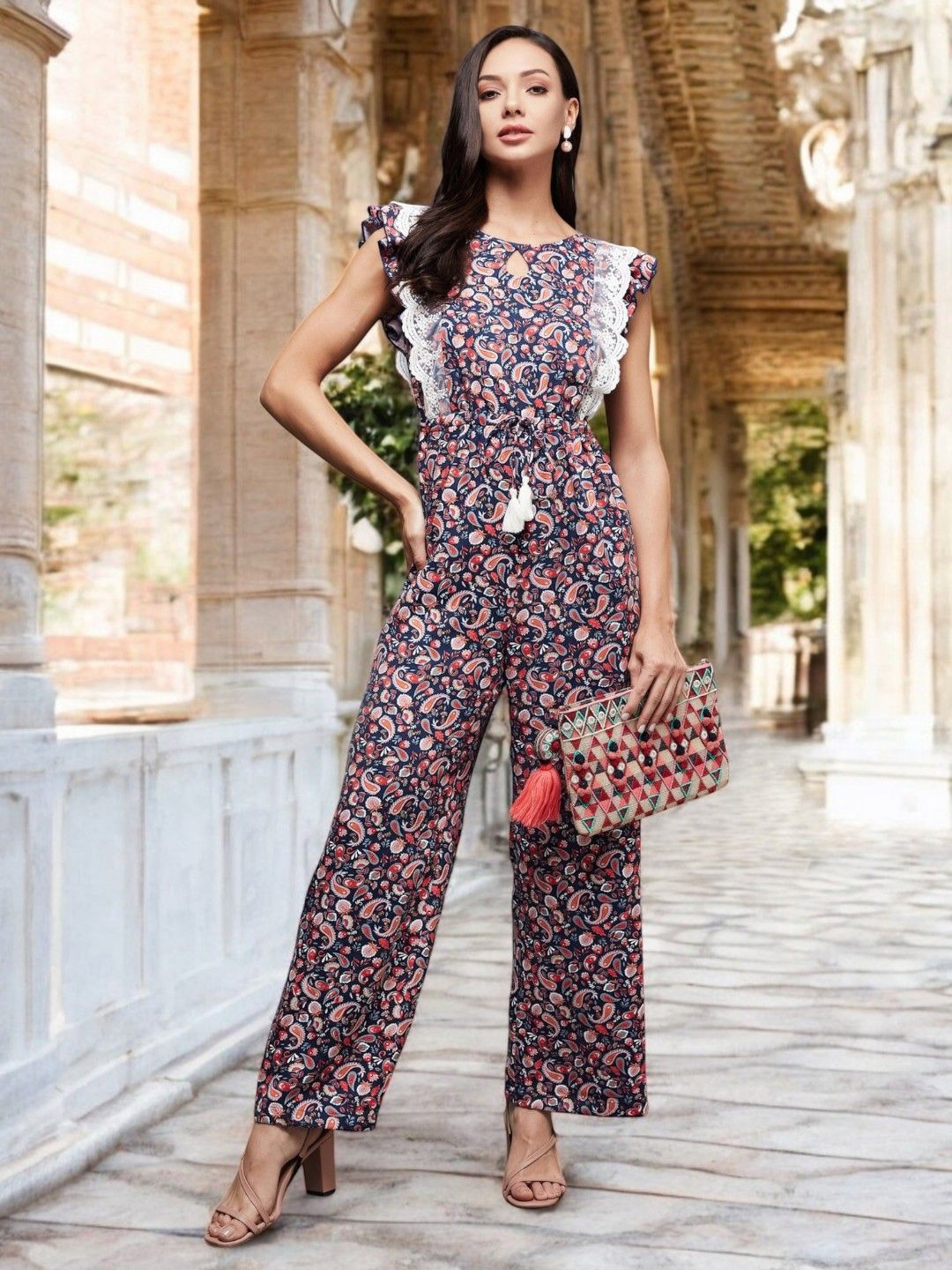 

Miss Chase Printed Basic Jumpsuit, Navy blue