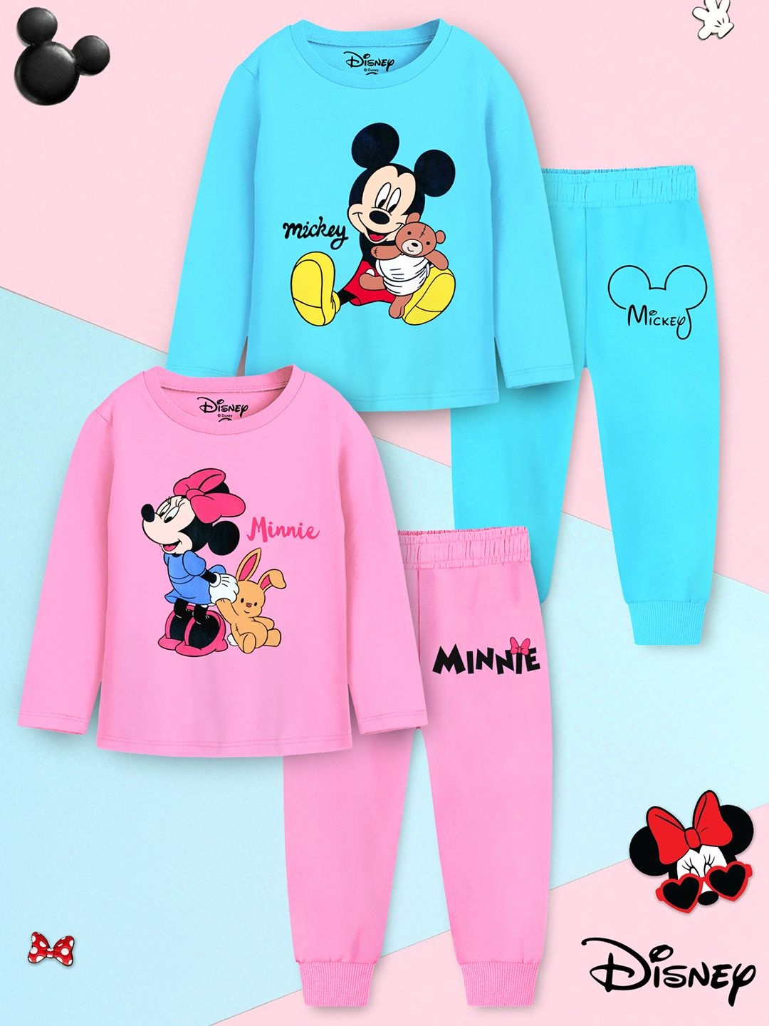 

YK Disney Kids Pack Of 2 Minnie & Daisy Printed Round Neck Sweatshirts With Joggers, Blue