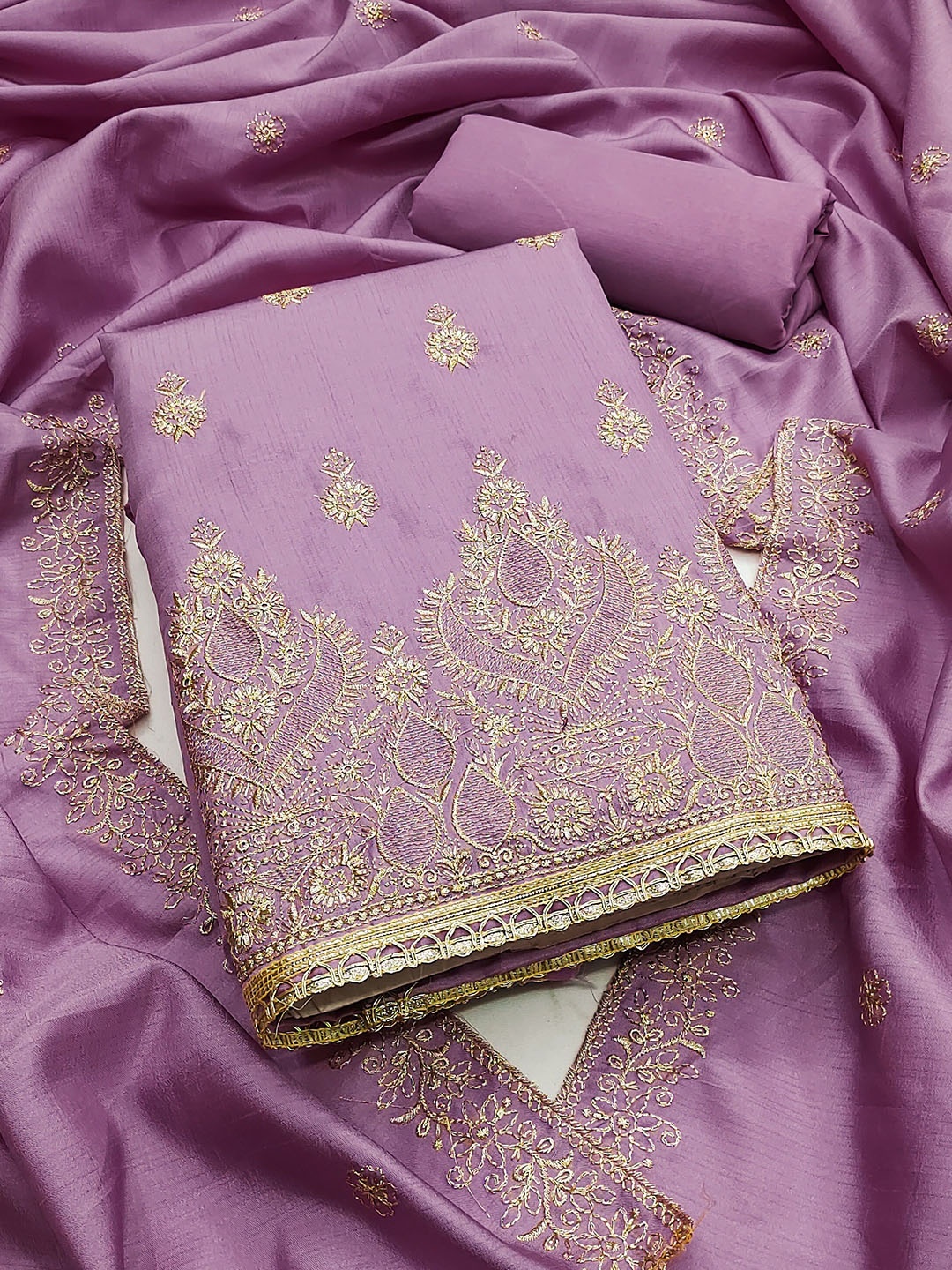 

MANVAA Floral Embroidered Unstitched Dress Material, Purple