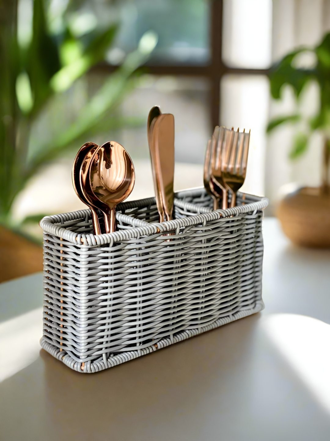 

Mason Home Grey Textured Boho Rattan Cutlery Holder