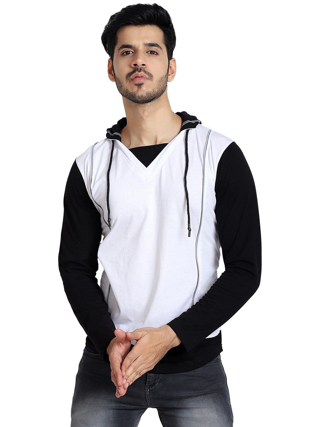 

Black Collection Men Solid Hood Cotton Slim Fit T-shirt, White