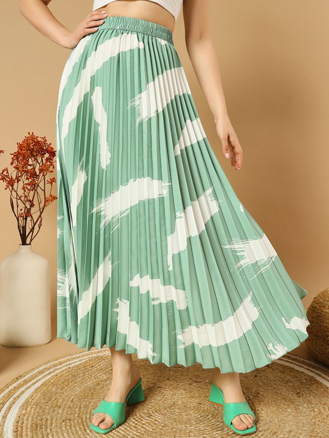 

ZWERLON Women Printed A-Line Maxi Skirt, Green