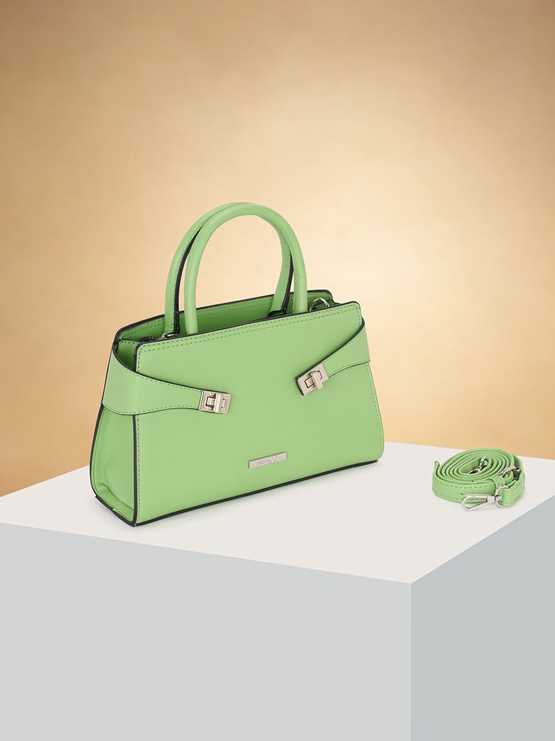 

Forever Glam by Pantaloons Women Solid Structured Handheld Bag, Green