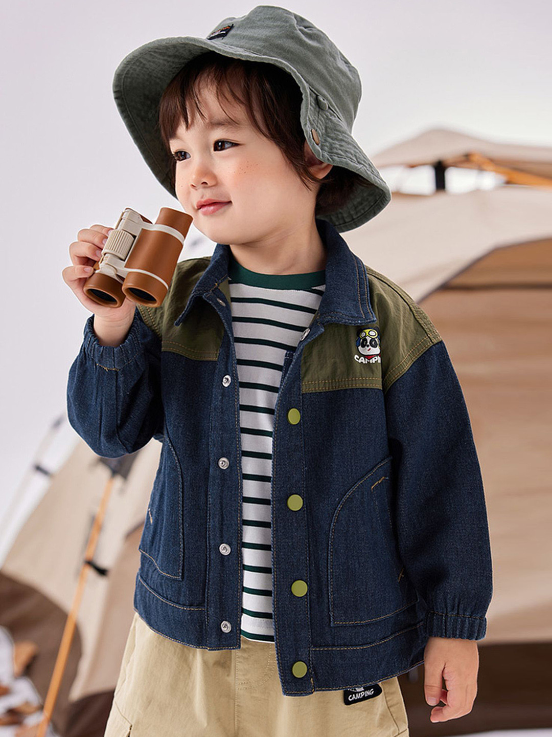 

LULU & SKY Boys Spread Collar Colourblocked Casual Denim Jacket, Blue