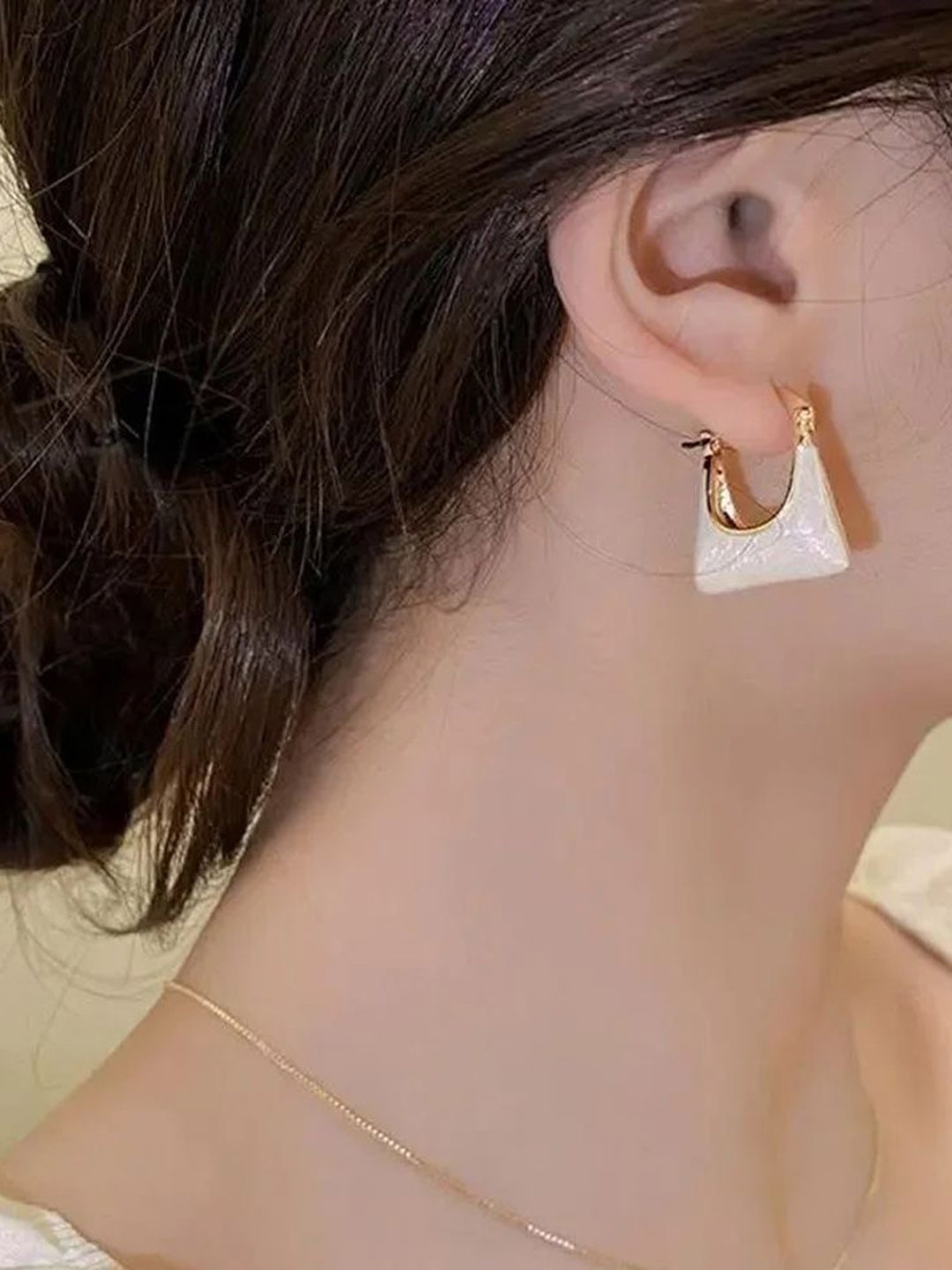 

Celestique Contemporary Shaped Enamelled hoop Earrings, White