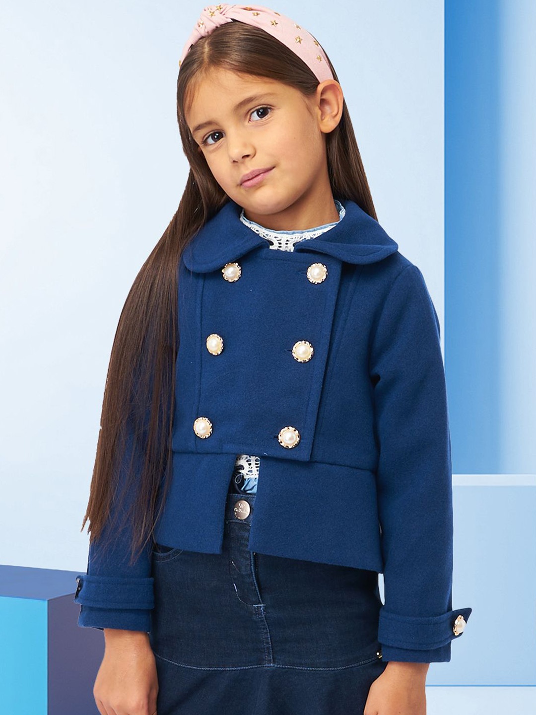 

FOREVER FRIDAY Girls Spread Collar Solid Casual Tailored Jacket, Navy blue