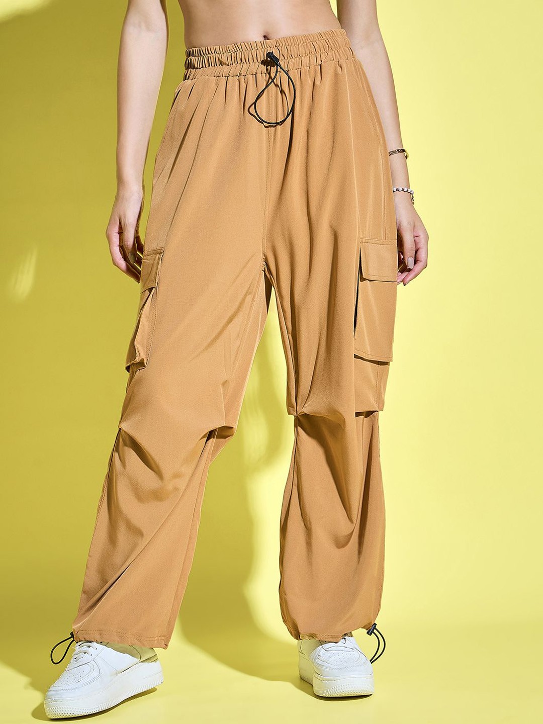 

BUY NEW TREND Women Relaxed Loose Fit High-Rise Cargos Trousers, Yellow