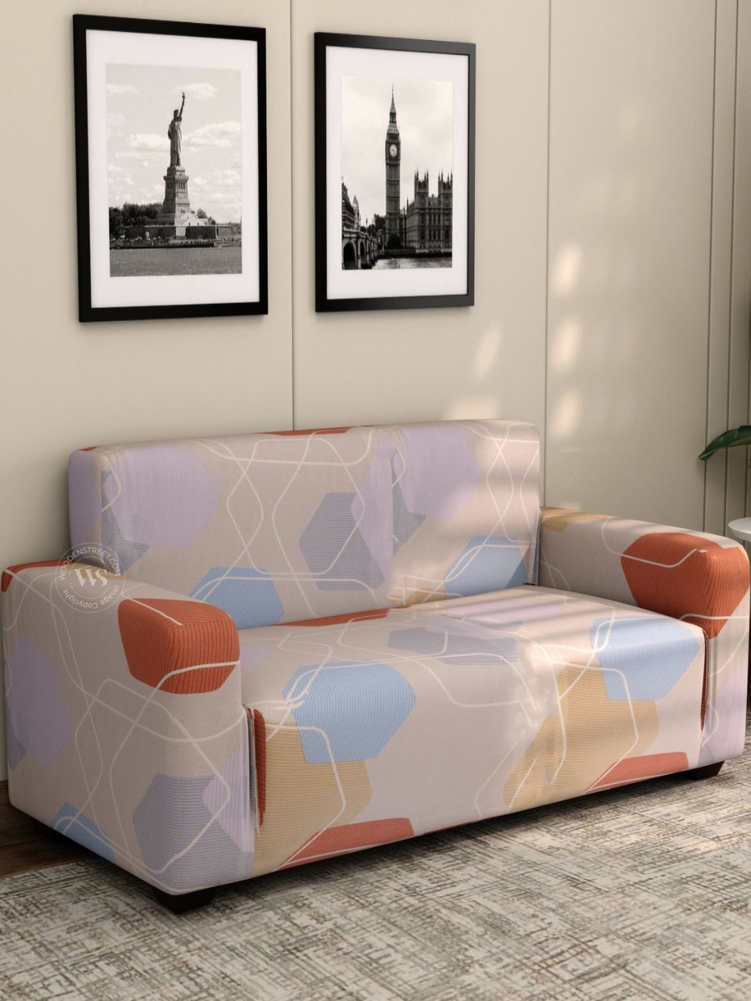 

WOODEN STREET Agnus Purple & Blue Printed 2 Seater Sofa Cover