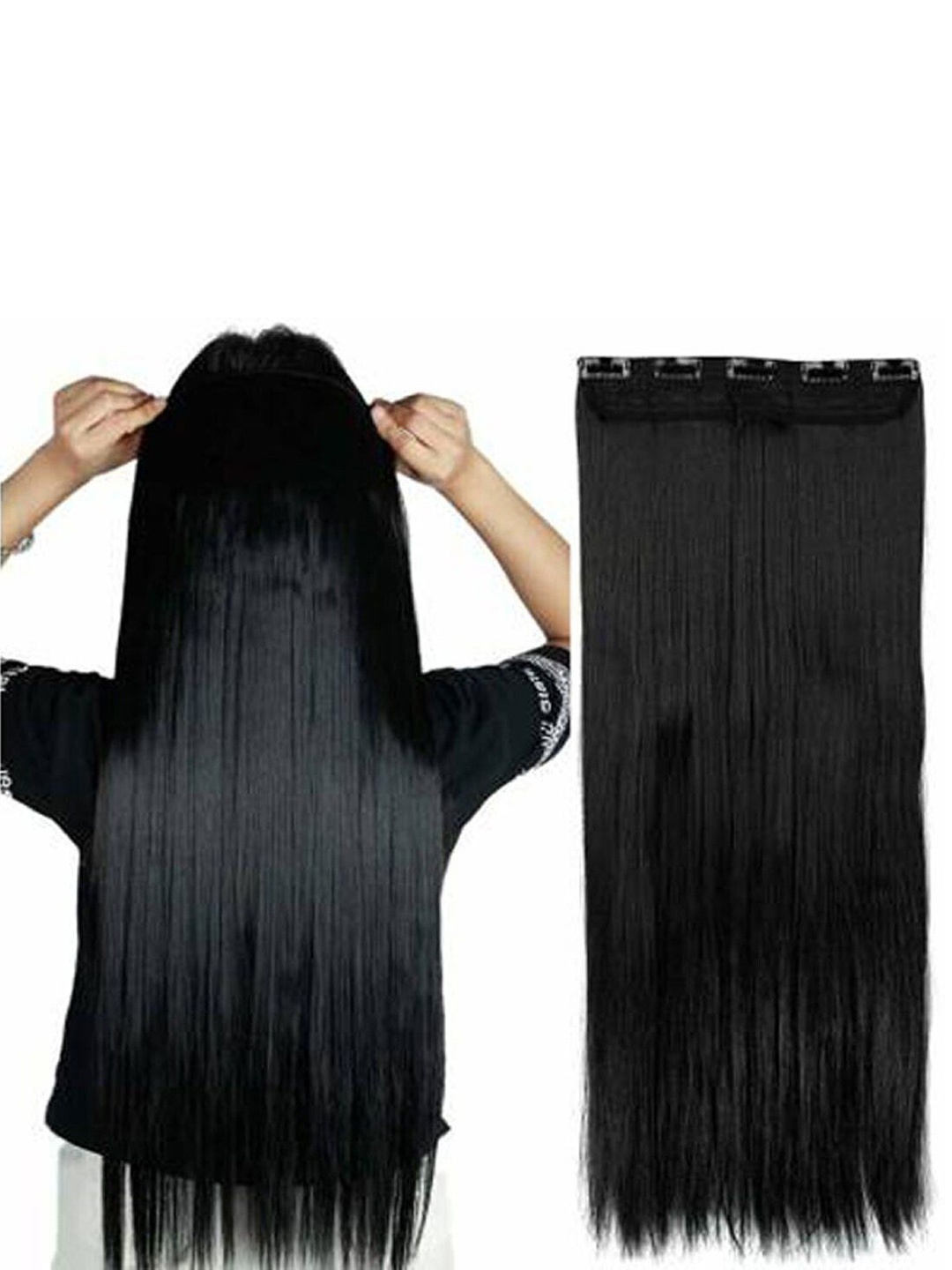 

camola deva Clip In Straight Scalp Topper Hair Extension- Black- 22 Inch