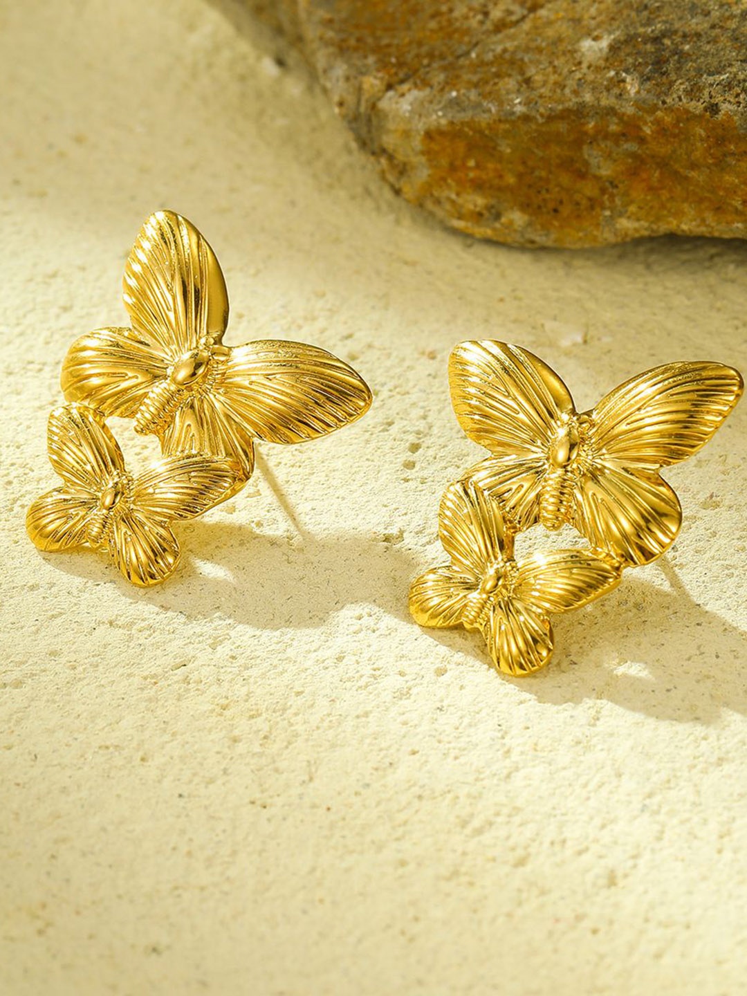 

MEENAZ Stainless Steel Gold-Plated Butterfly Shaped Anti Tarnish Drop Earrings